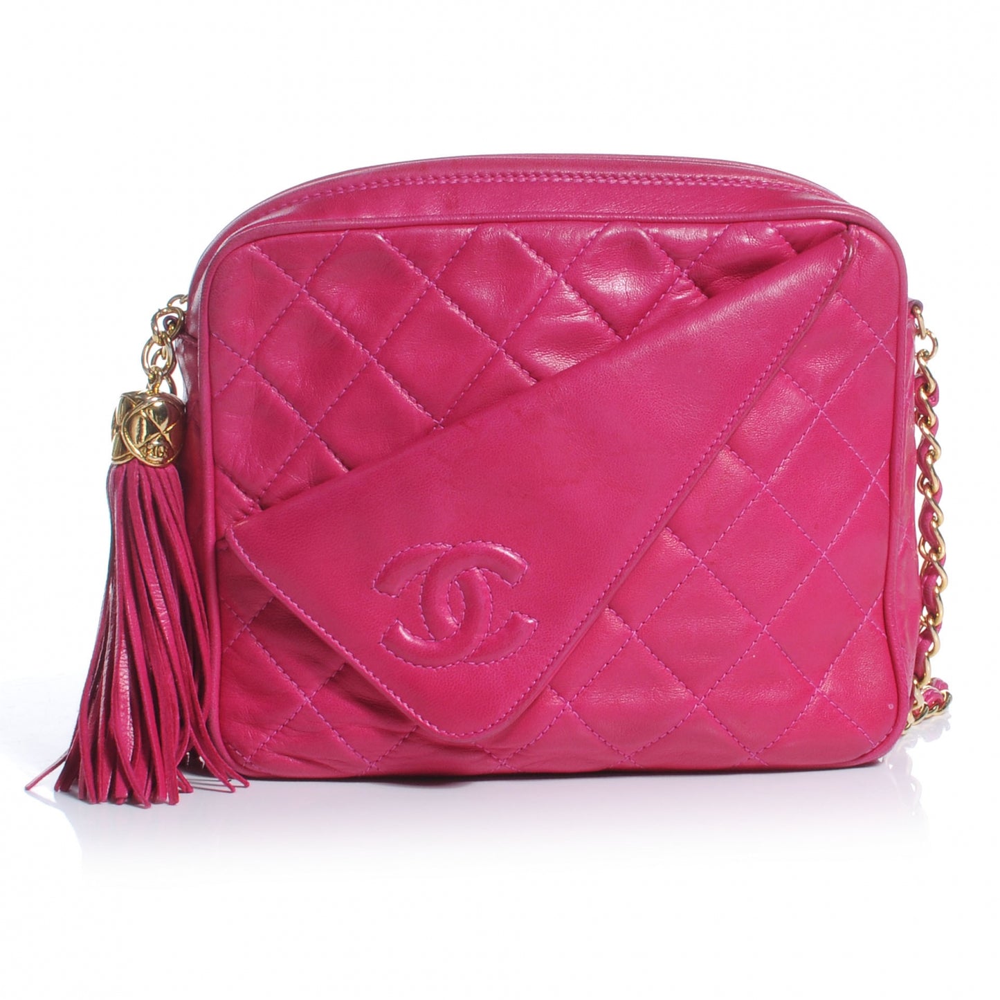 Lambskin Tassel Camera Case Fuchsia