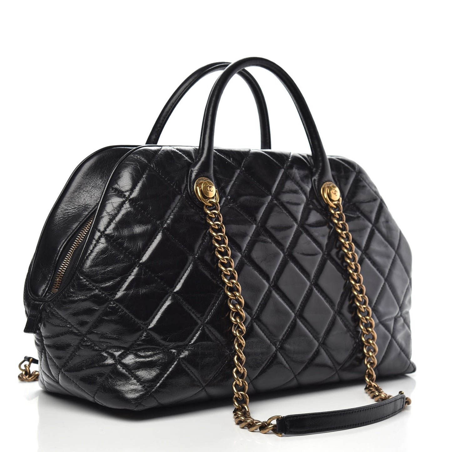 Glazed Calfskin Castle Rock Bowling Bag Black