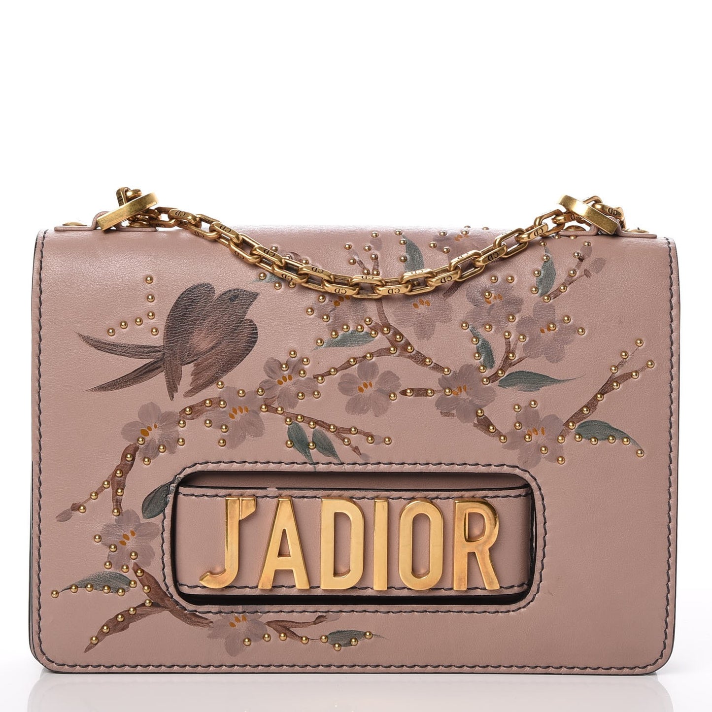 Calfskin Painted Studded Jardin Japonais J'Adior Chain Flap Bag Nude