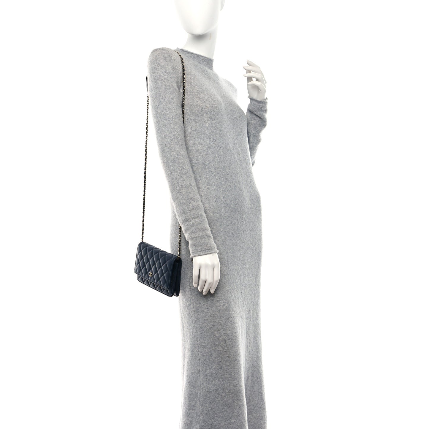 Caviar Quilted Wallet on Chain WOC Navy Blue