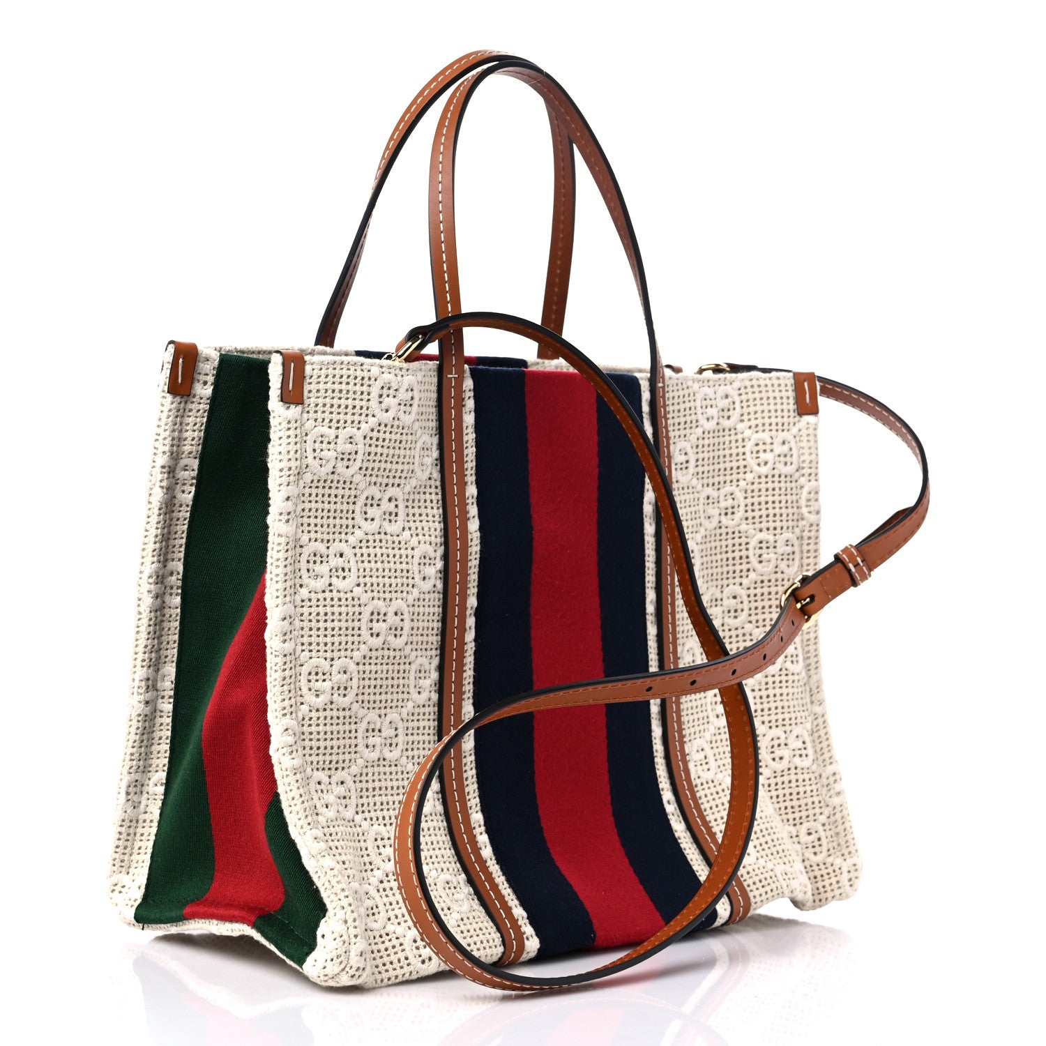 Gucci Canvas GG Monogram Web Medium Interlocking G Tote Bag White 3 of 9