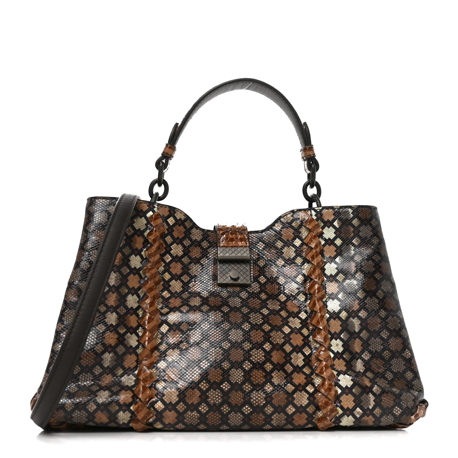 Bottega Veneta Karung Snakeskin Mini Roma Brown Multicolor 1 of 11