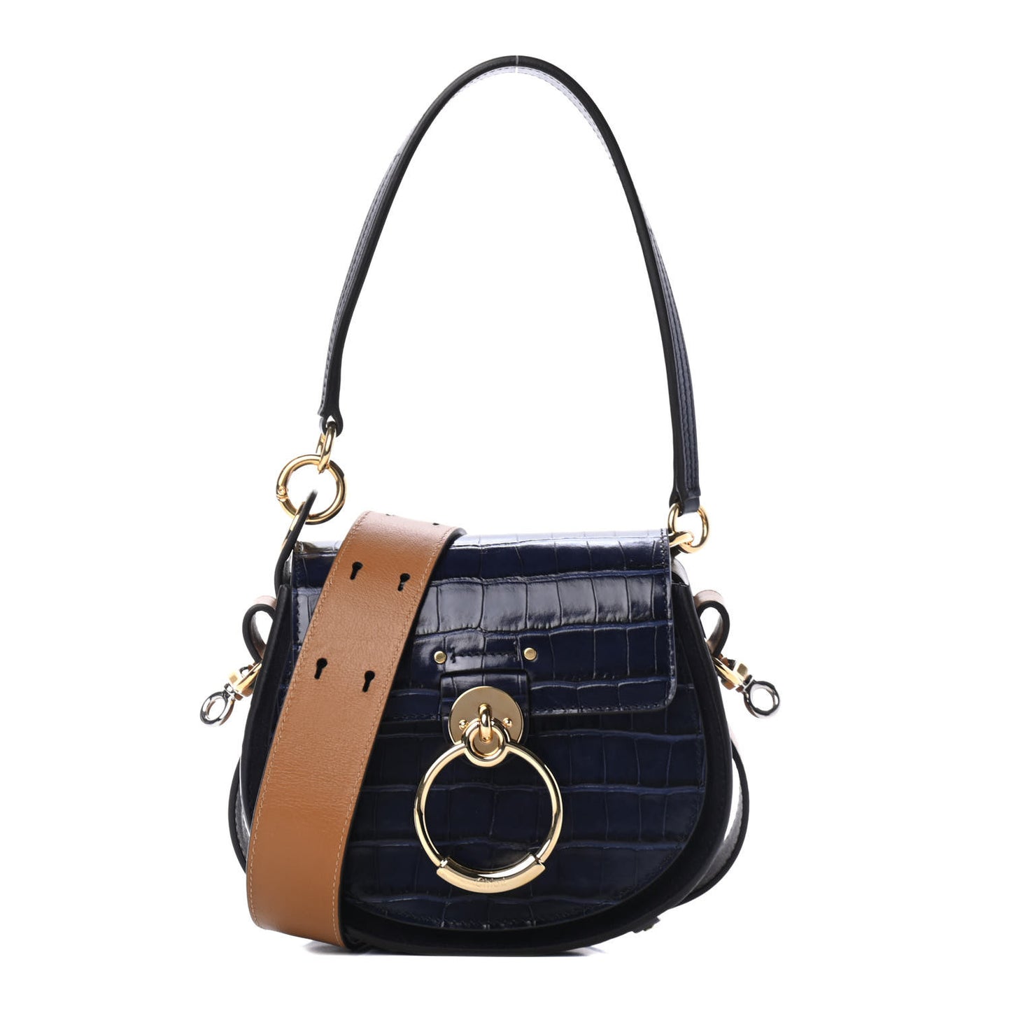 Calfskin Crocodile Embossed Small Tess Bag Profound Brown