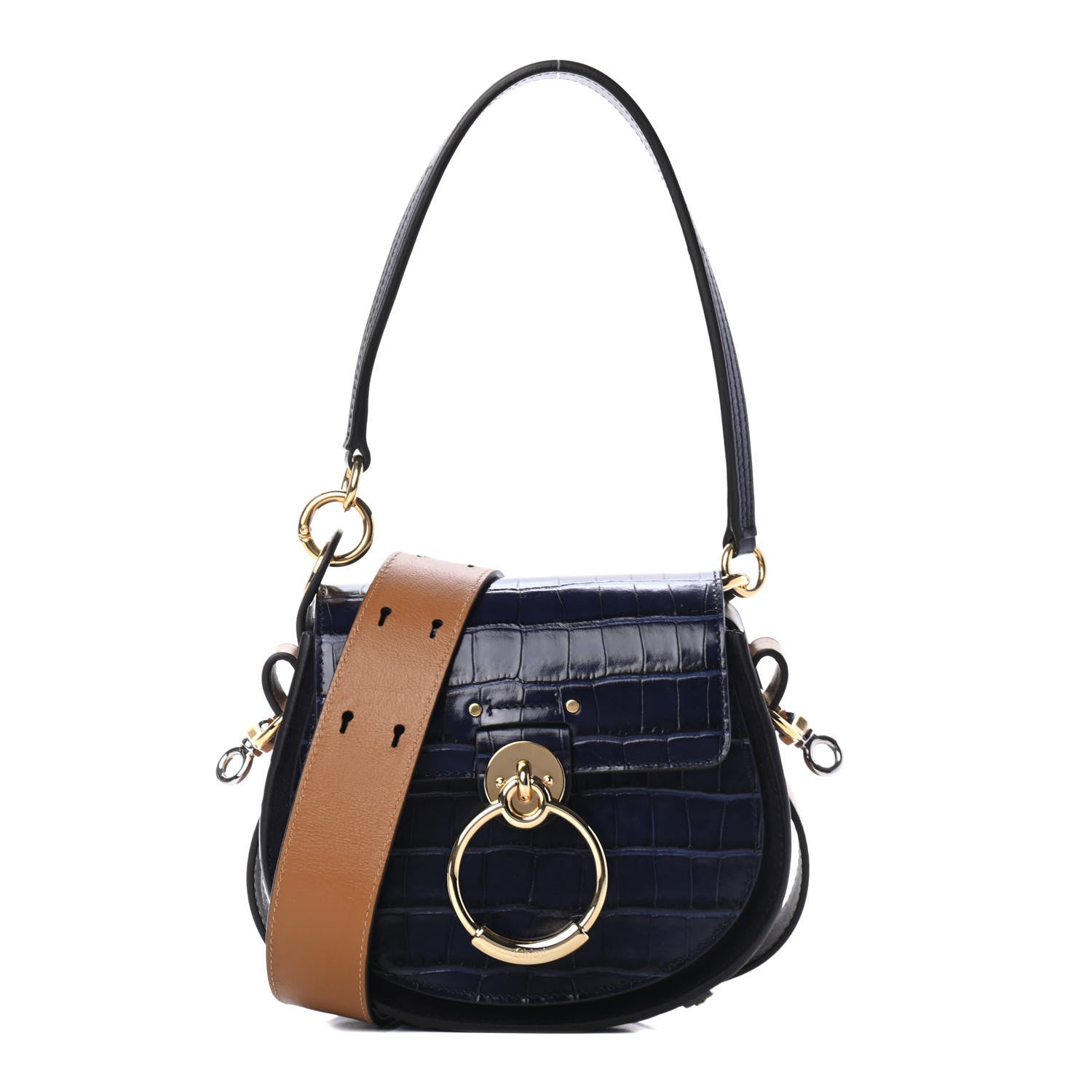 Chloe Calfskin Crocodile Embossed Small Tess Bag Profound Brown 1 of 4