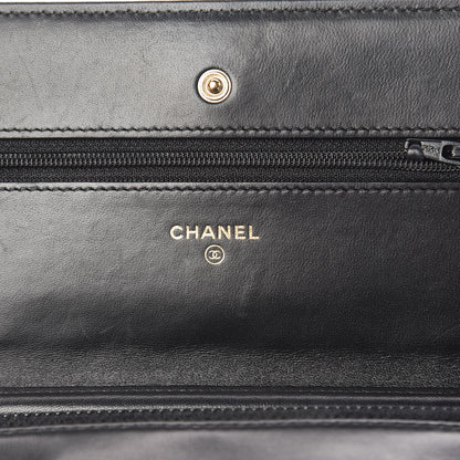 Chanel Lambskin Chevron Quilted Wallet On Chain WOC Black 8 of 13