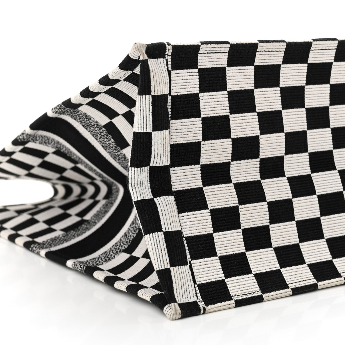 Canvas Embroidered Checkered Book Tote Black White