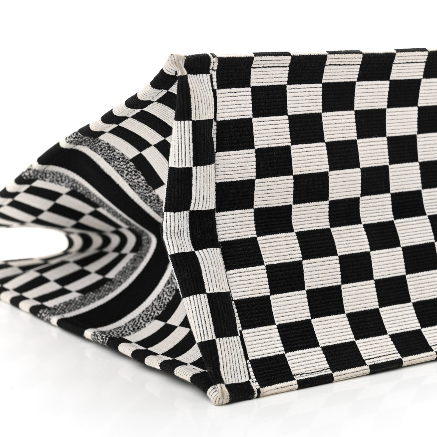 Christian Dior Canvas Embroidered Checkered Book Tote Black White 9 of 13