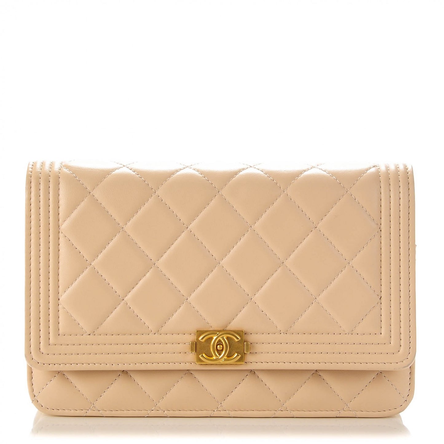 Lambskin Quilted Boy Wallet On Chain WOC Beige