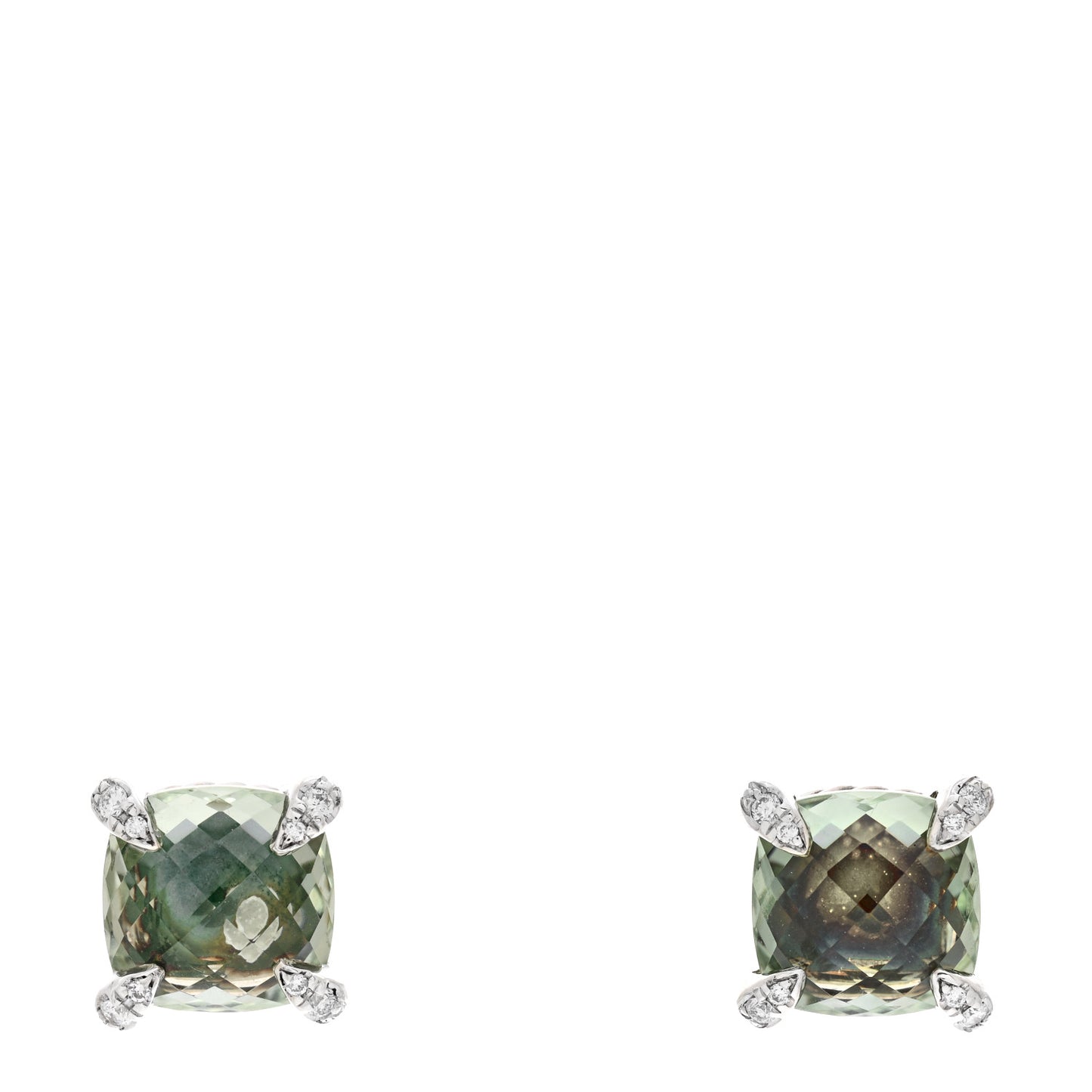 Sterling Silver Diamond Prasiolite 9mm Chatelaine Earrings