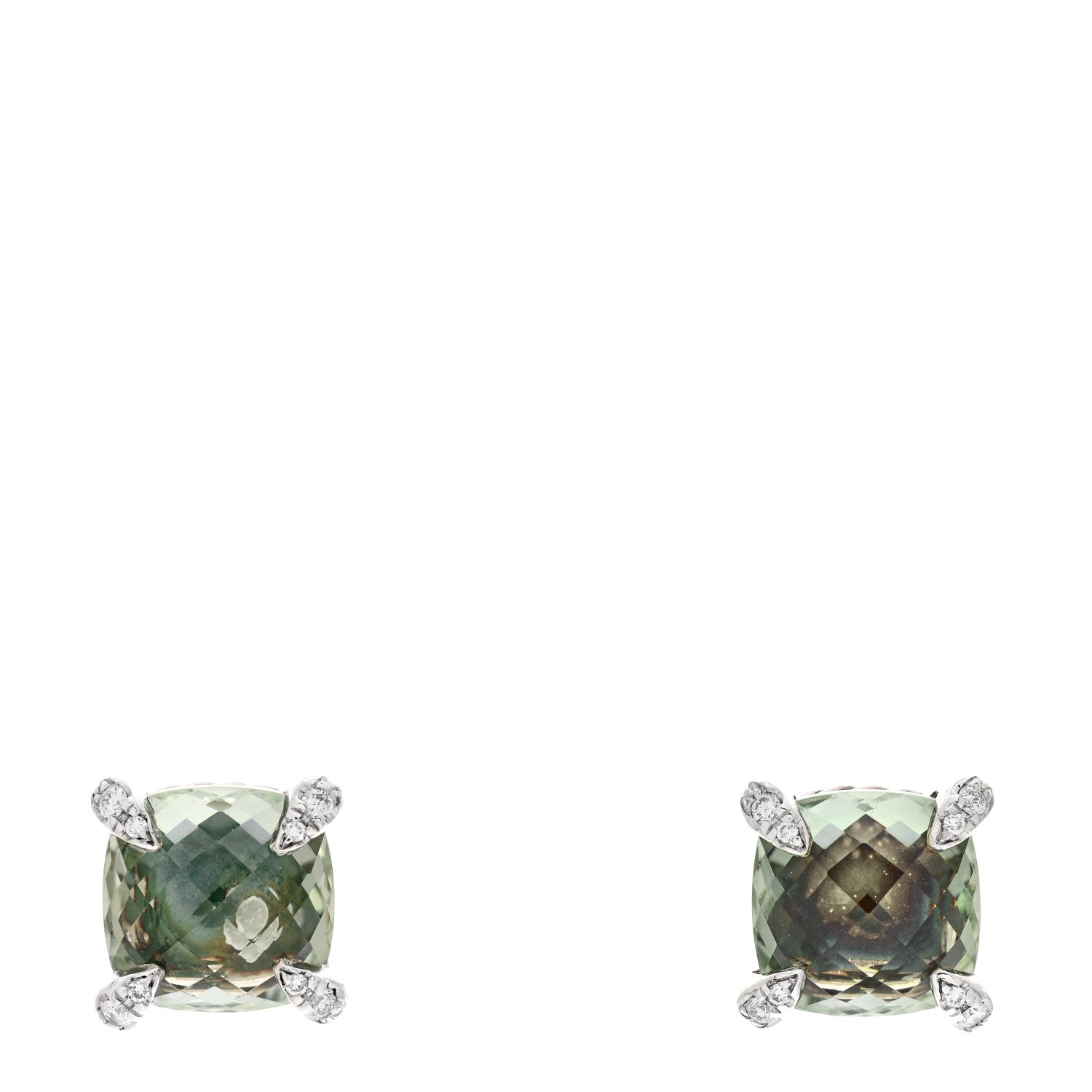 David Yurman Sterling Silver Diamond Prasiolite 9mm Chatelaine Earrings 1 of 5