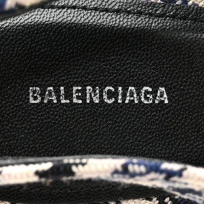 Balenciaga Tweed Prince Of Wales BB Knife Pointy Toe Slingback Flats 37 Beige Navy Silver 7 of 14