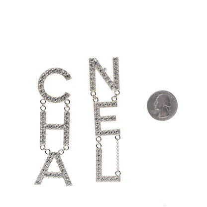 Chanel Crystal Cha-Nel Logo Drop Earrings Gold 2 of 5