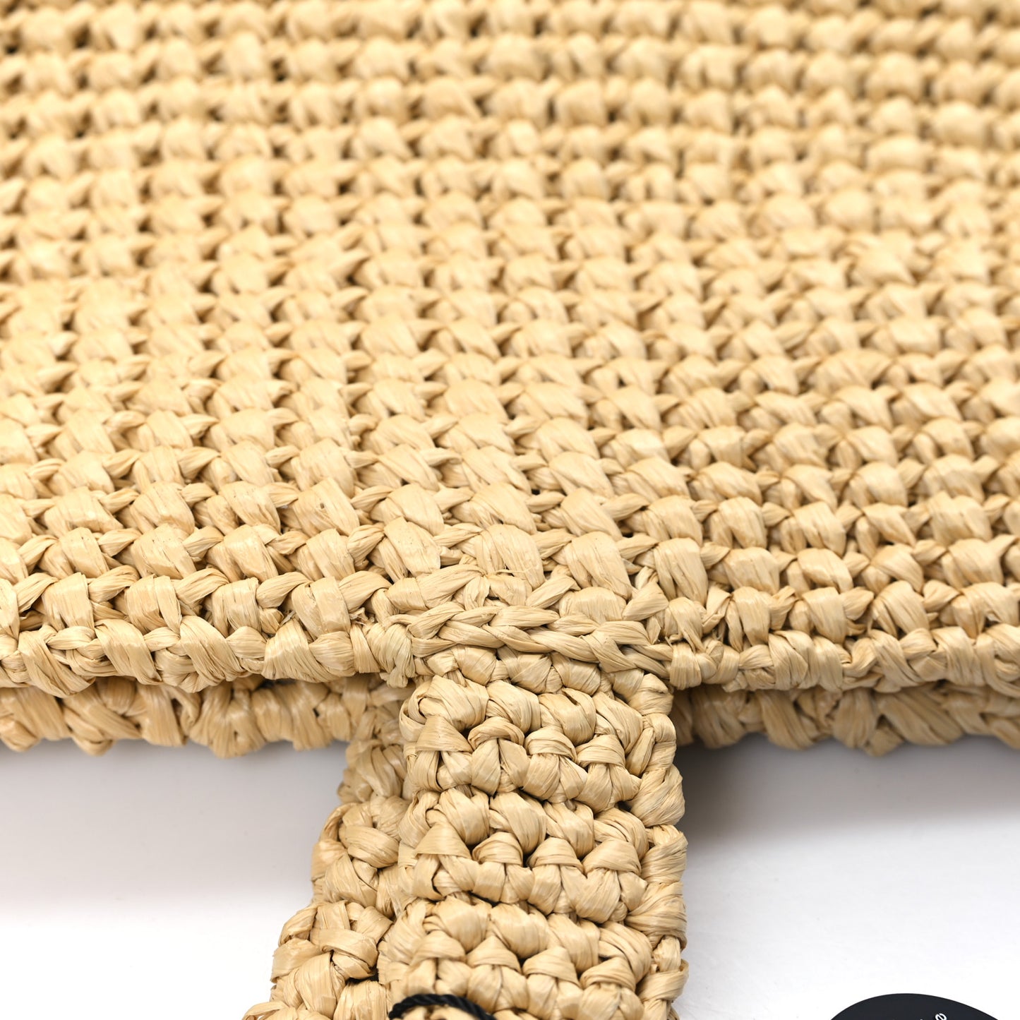Yarn Raffia Effect Crochet Embroidered Logo Tote Naturale