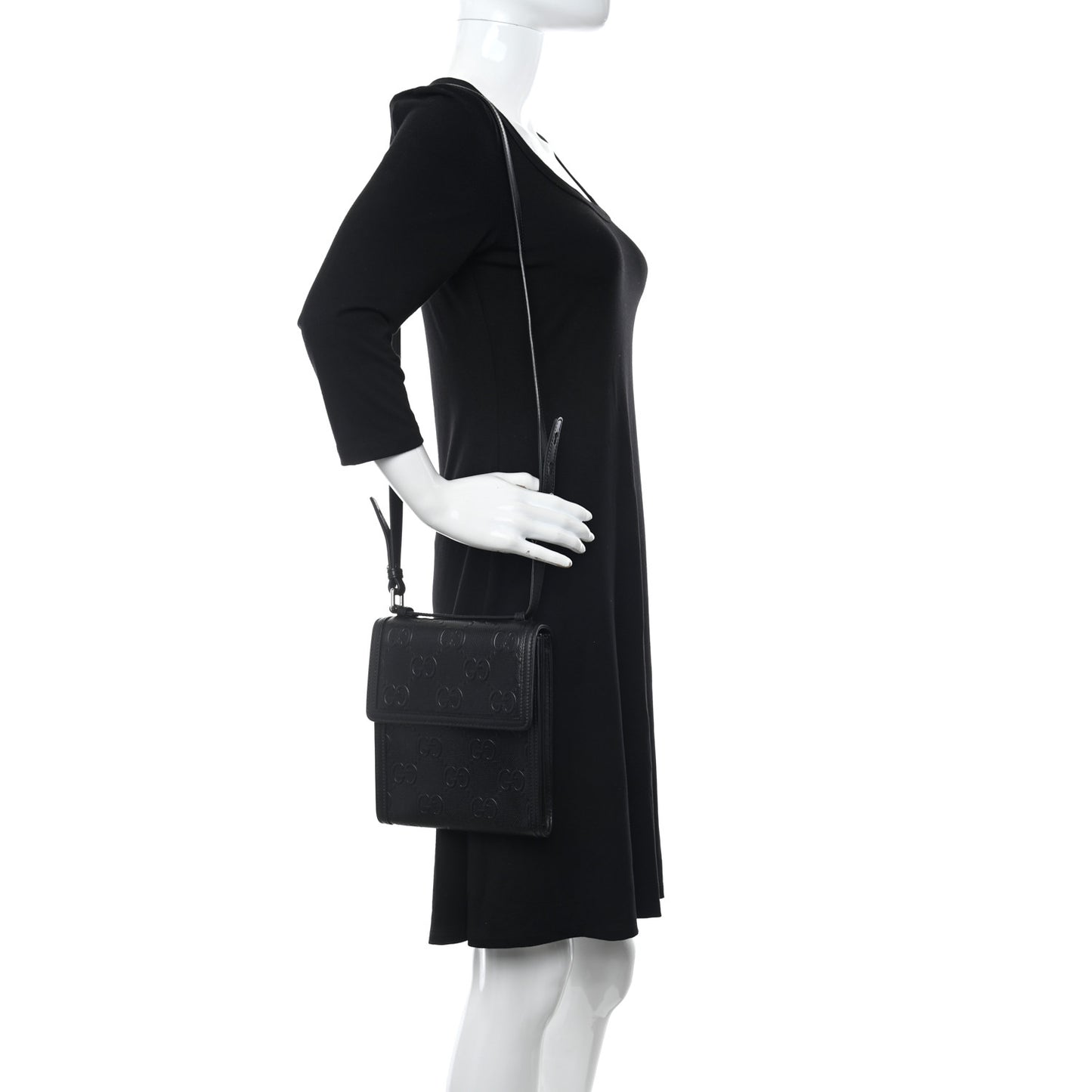 Calfskin GG Tennis Embossed Messenger Bag Black