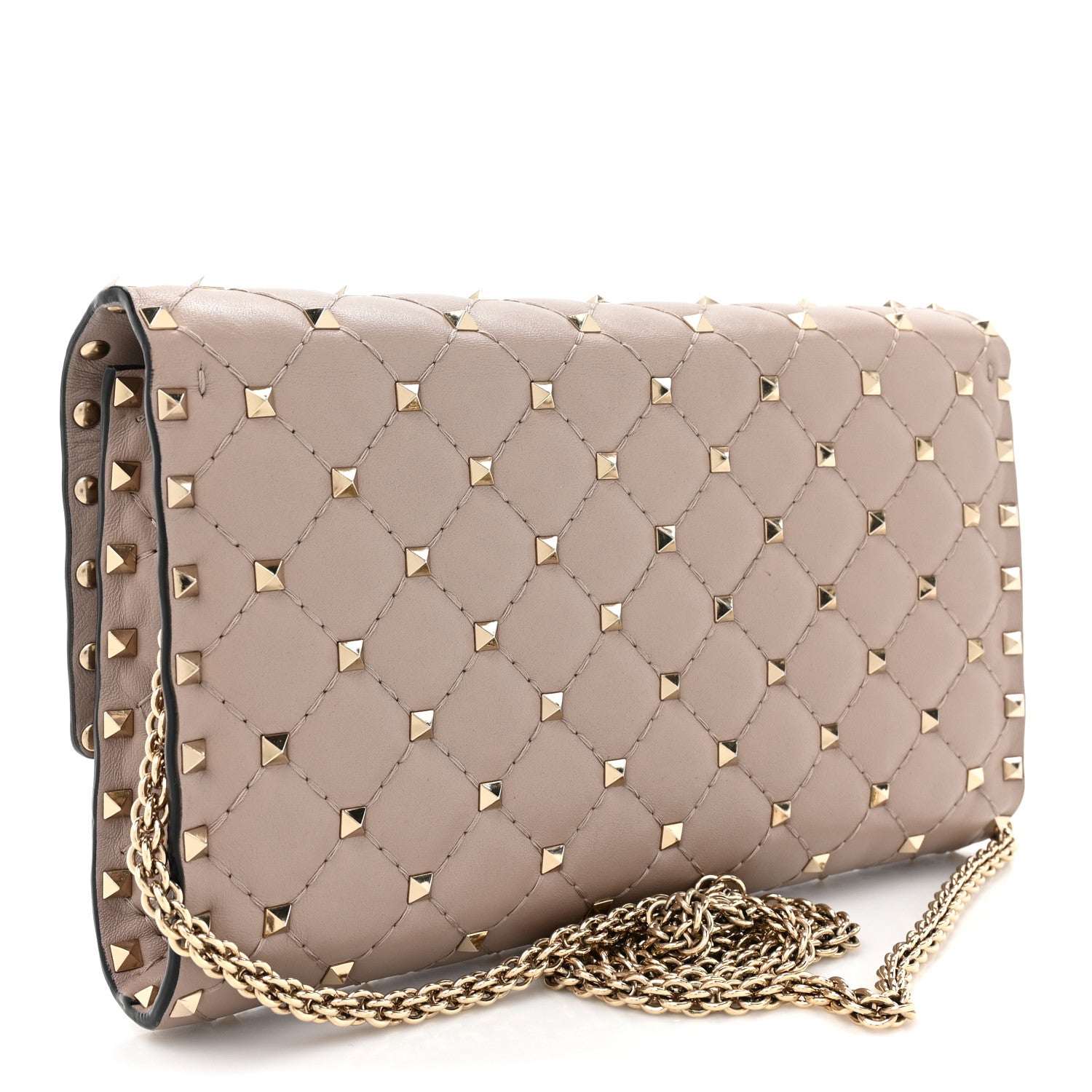 Valentino Garavani Lambskin Rockstud Spike Wallet on Chain Poudre 3 of 10