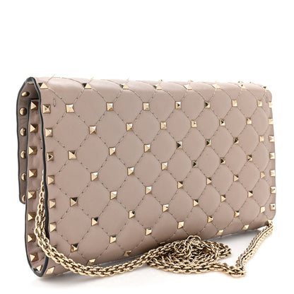 Valentino Garavani Lambskin Rockstud Spike Wallet on Chain Poudre 3 of 10