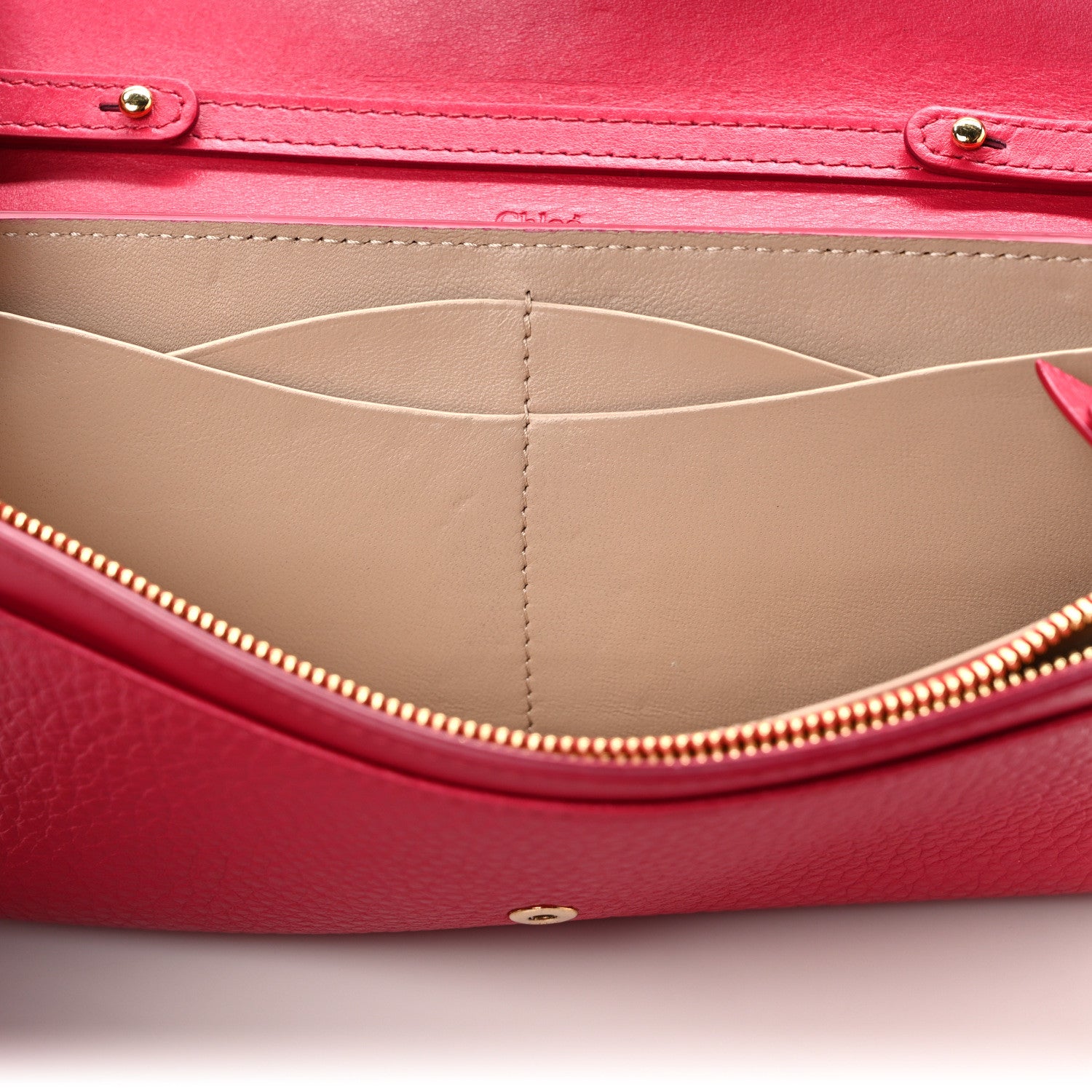 Chloe Shiny Grained Calfskin Aby Wallet on Chain Crimson Pink 10 of 11