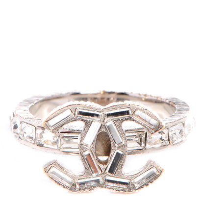 Chanel Crystal CC Logo Ring Silver 6 1 of 7