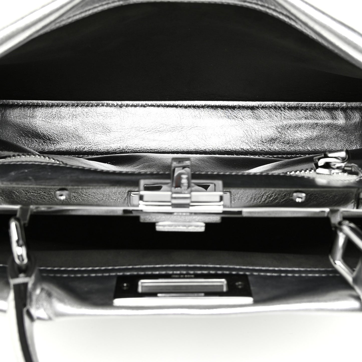 Vitello Catalan Mirror Medium Peekaboo Iconic Satchel Argento
