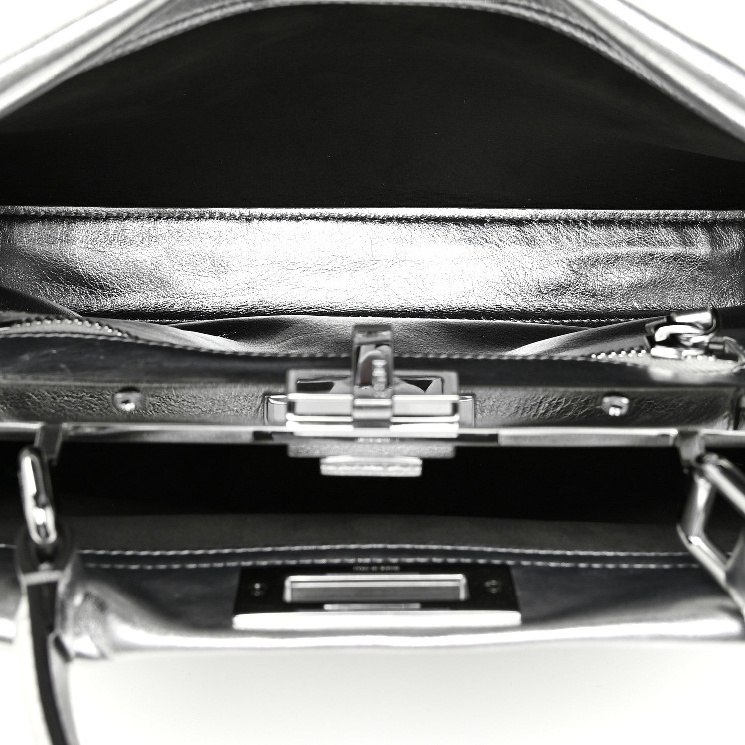 Fendi Vitello Catalan Mirror Medium Peekaboo Iconic Satchel Argento 6 of 14