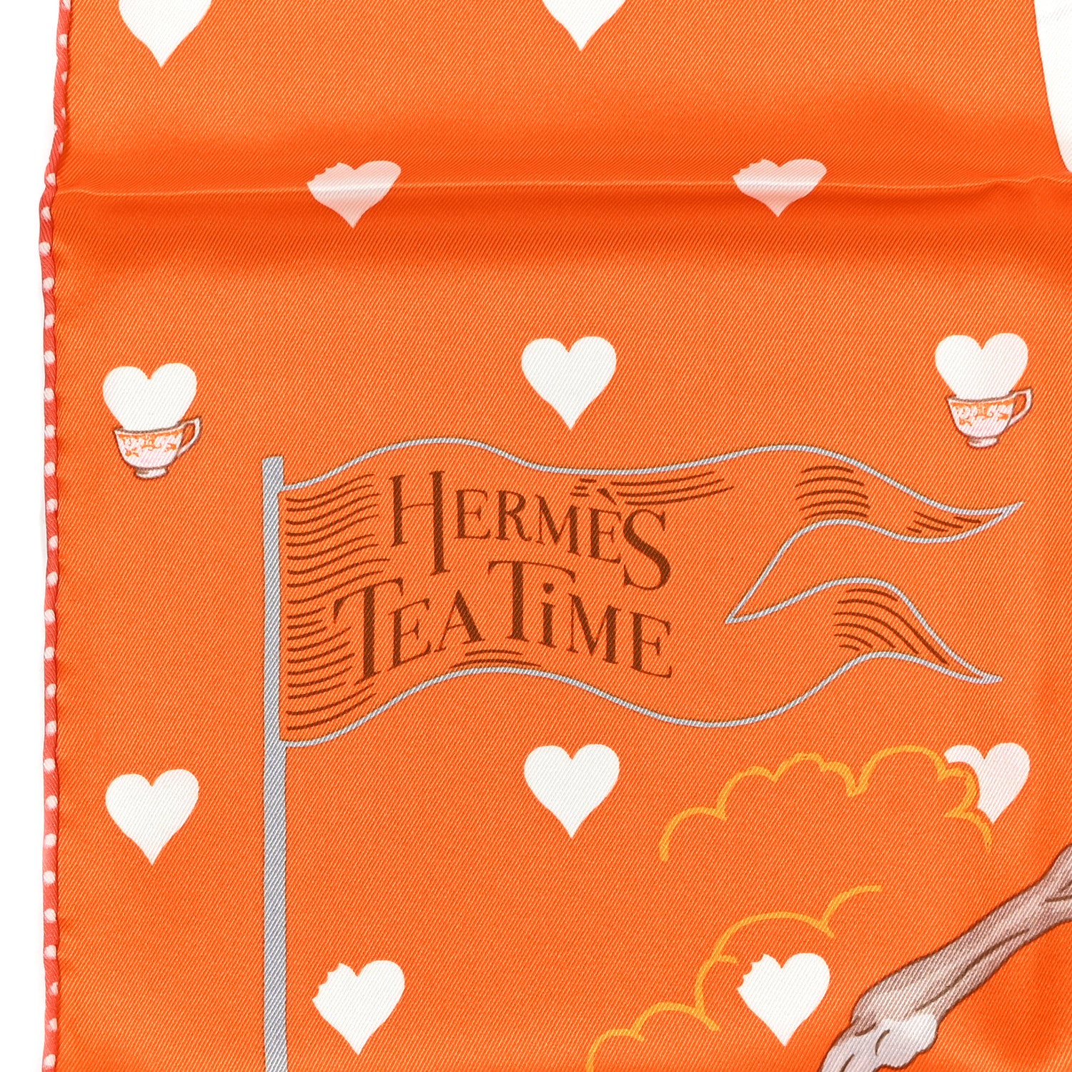 Hermes Silk Tea Time Scarf 70 Orange Gris White 2 of 5