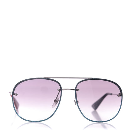 Gucci Metal Glitter Aviator Sunglasses G0227S Blue Silver 2 of 8