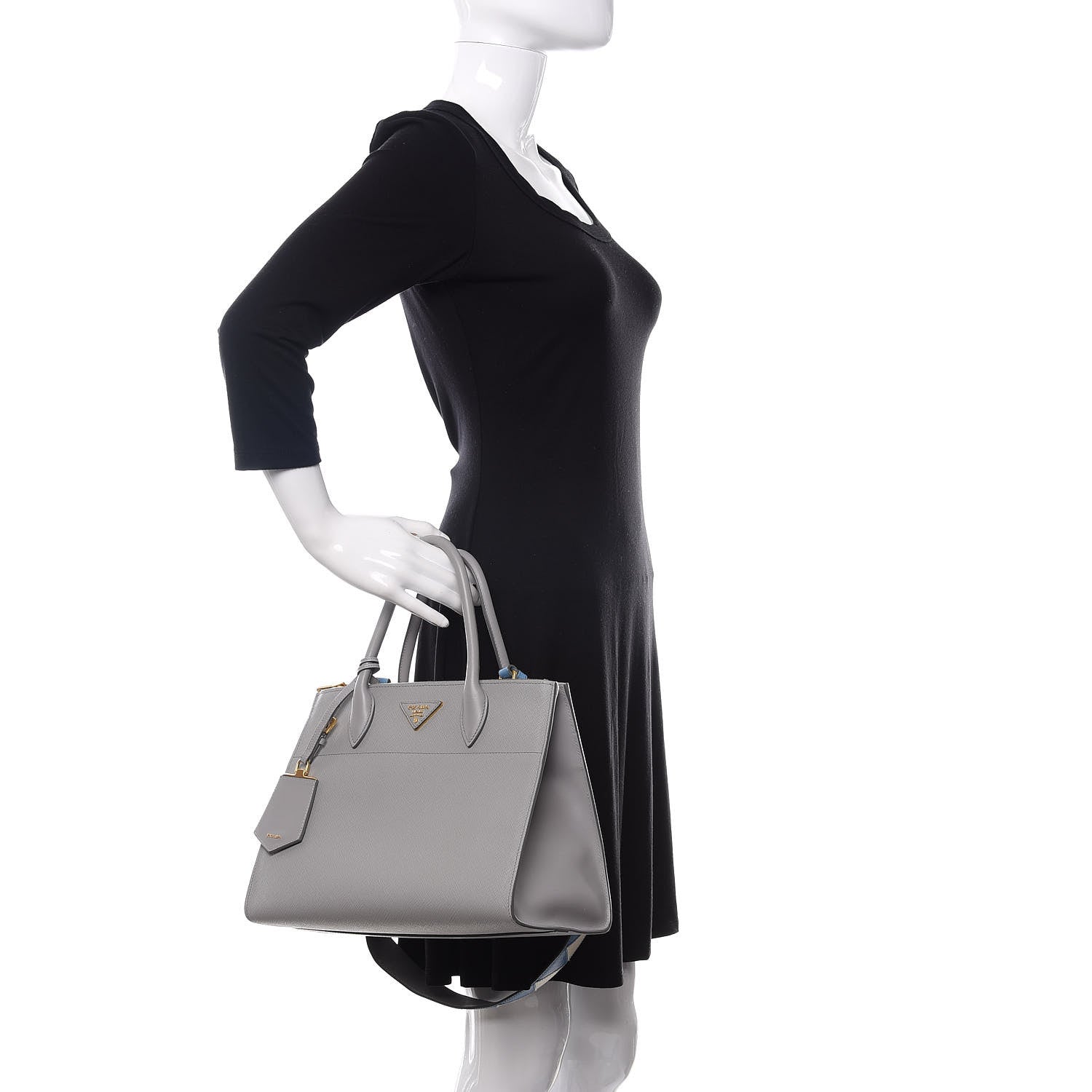 Prada Saffiano City Calfskin Greche Paradigme Bag Nube Mare 3 of 11