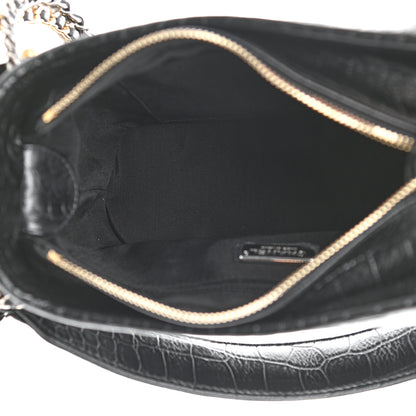 Chanel Calfskin Crocodile Embossed Small Gabrielle Cocodile Hobo Black 5 of 11