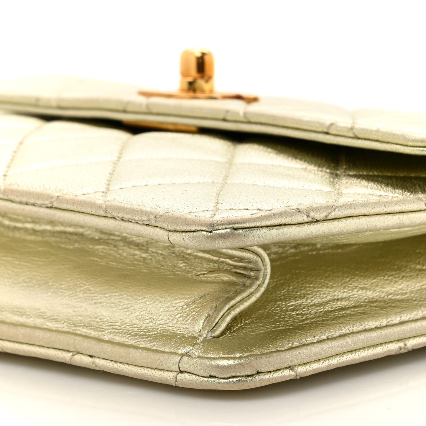 Metallic Lambskin Quilted Mini Flap Gold
