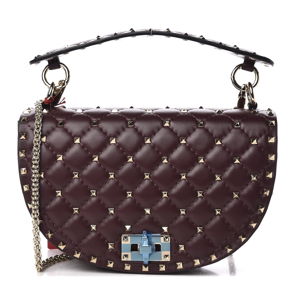 Valentino Garavani Nappa Medium Rockstud Spike Halfmoon Saddle Bag Rubin 1 of 8