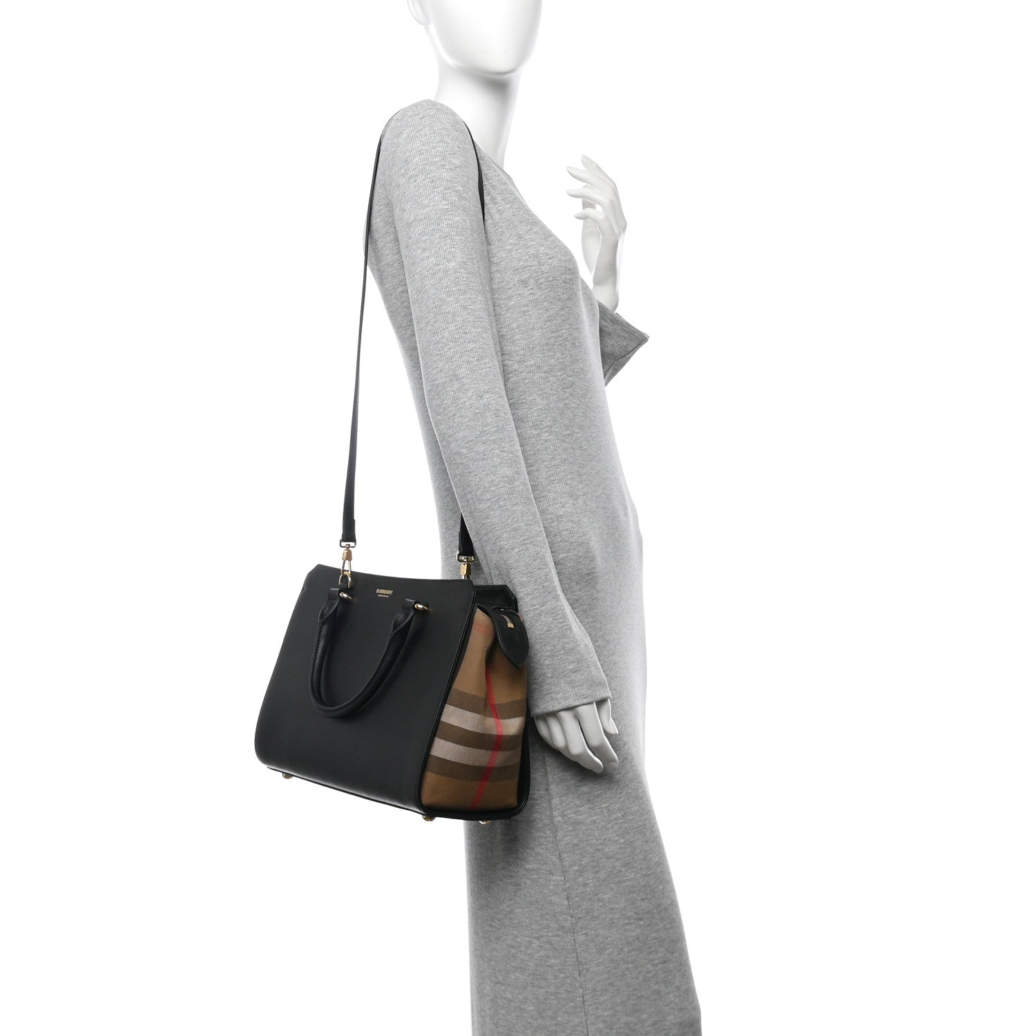Burberry Calfskin Mega Check Small Banwell Tote Black 2 of 9