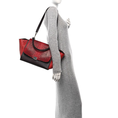 Celine Snakeskin Calfskin Medium Trapeze Wine 2 of 13