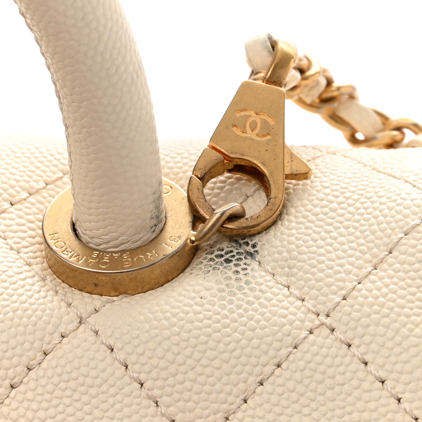 Caviar Quilted Mini Coco Handle Flap Beige