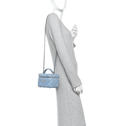 Chanel Denim Quilted Small CC Vanity Case Blue 2 of 10