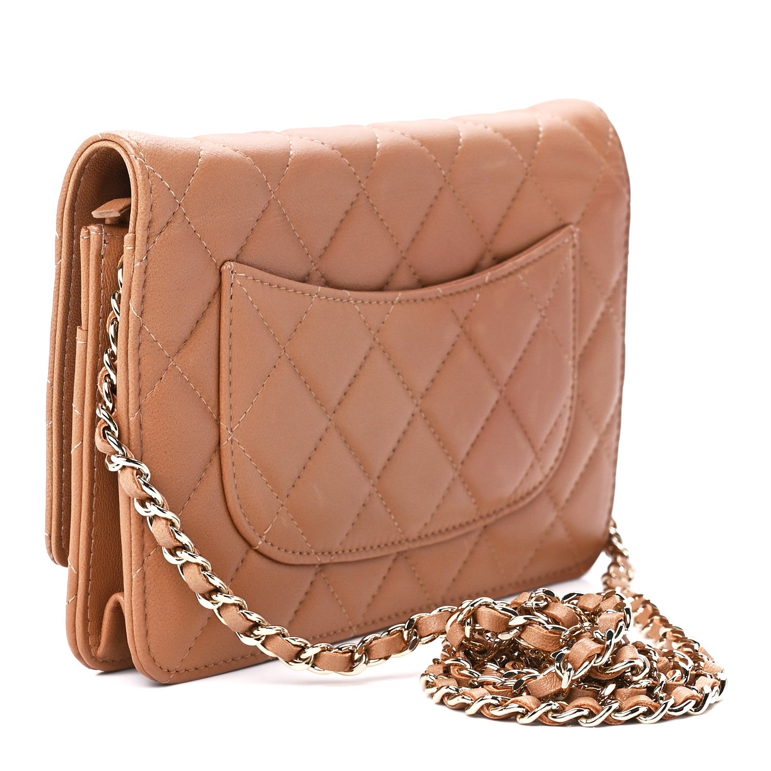 Chanel Lambskin Quilted Wallet On Chain WOC Dark Beige 3 of 12