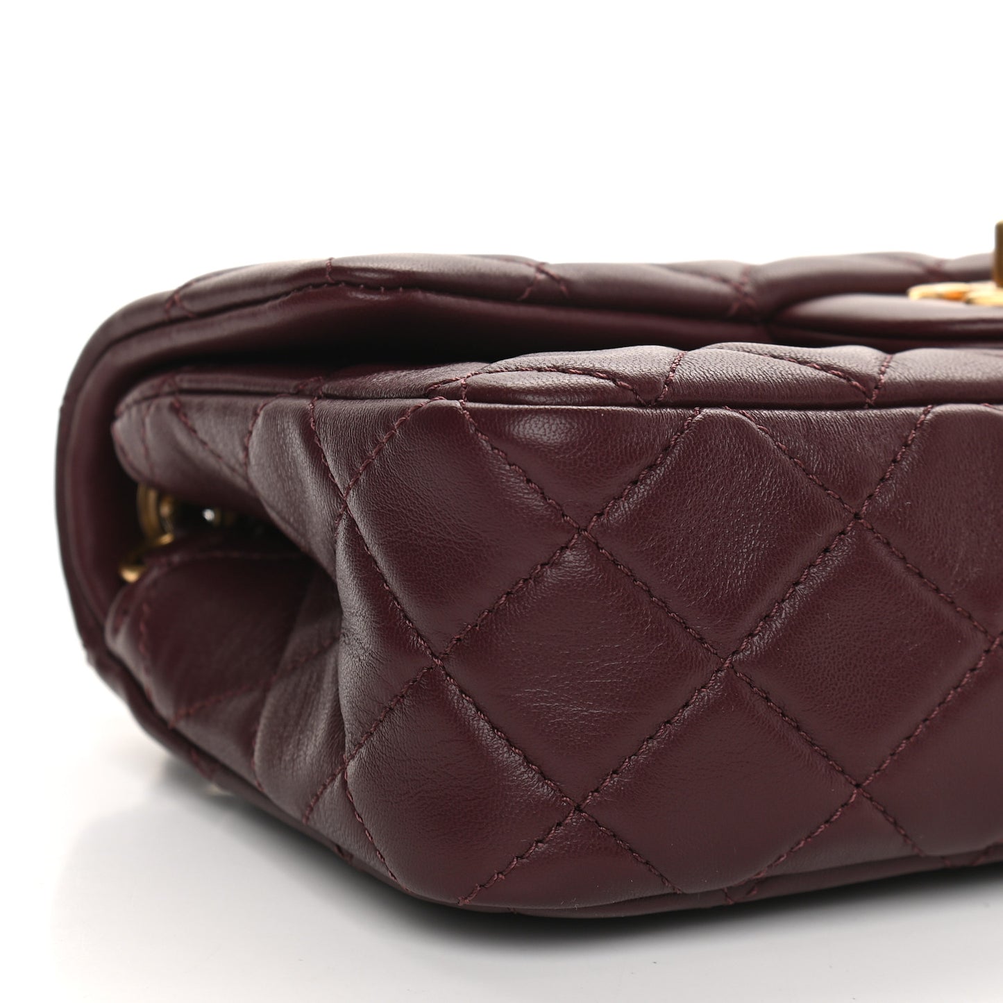 Lambskin Quilted Mini Rectangular Pearl Crush Flap Burgundy