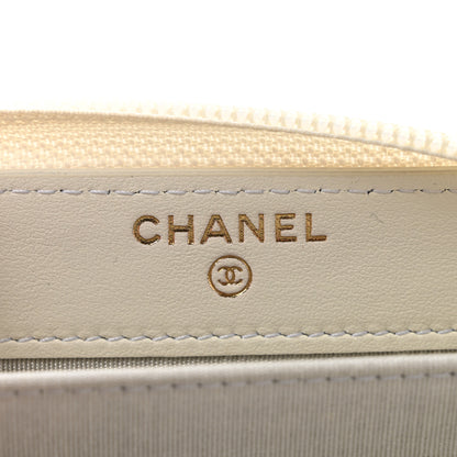 Chanel Caviar Quilted Boy Zip Around Coin Purse Wallet White 6 of 10