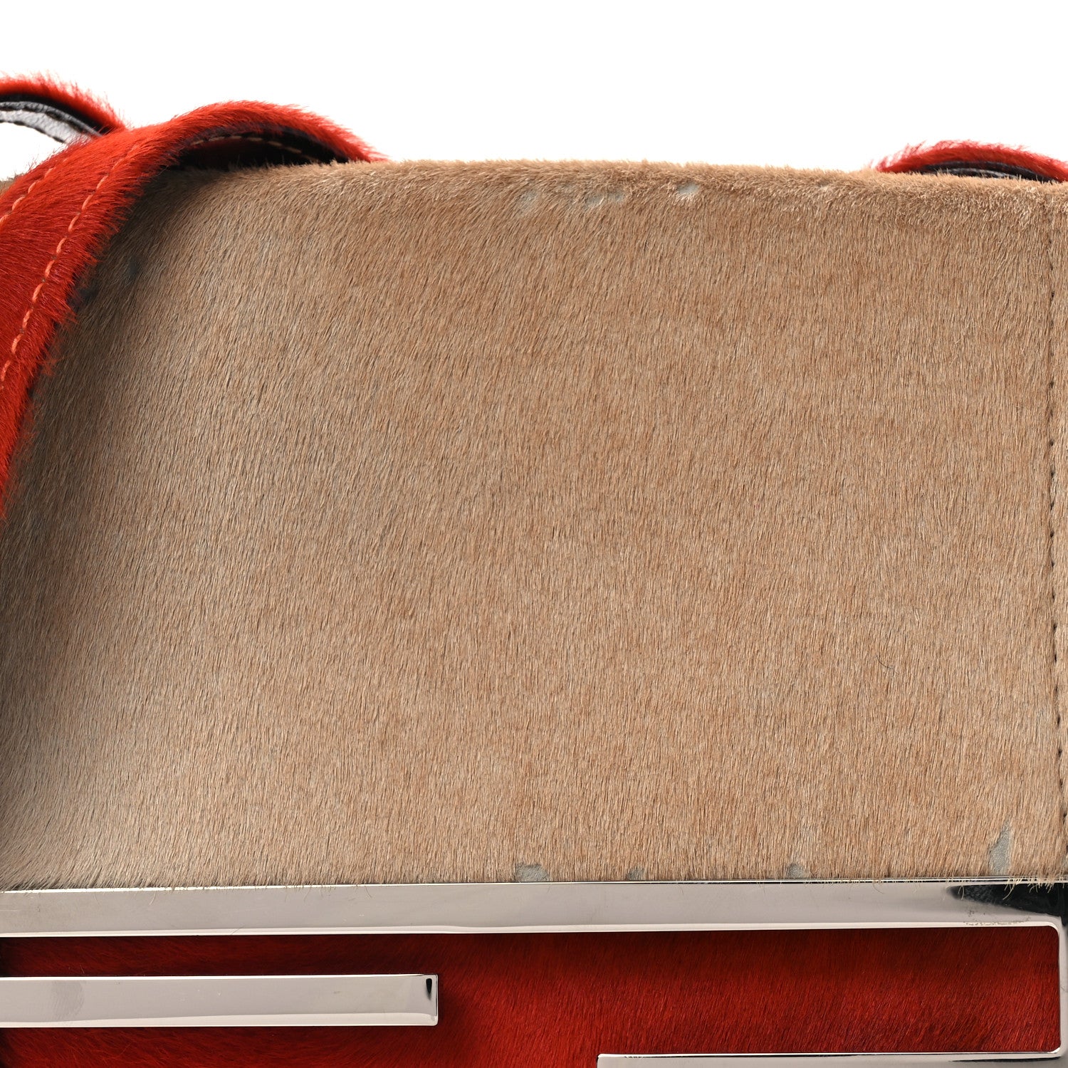 Fendi Calf Hair Bicolor Mini Front Buckle Shoulder Bag Light Brown Orange 8 of 13