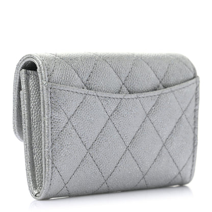 Chanel Glittered Metallic Caviar Quilted Flap Card Holder Wallet Silver 3 of 8