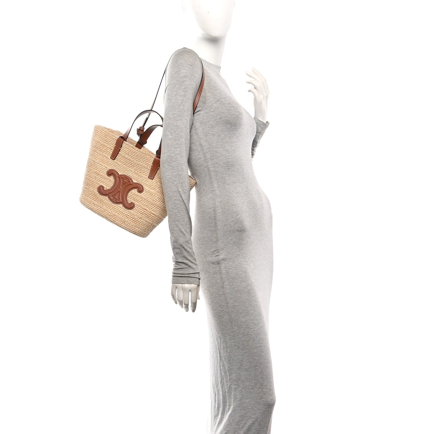 Raffia Calfskin Triomphe Teen Panier Tan