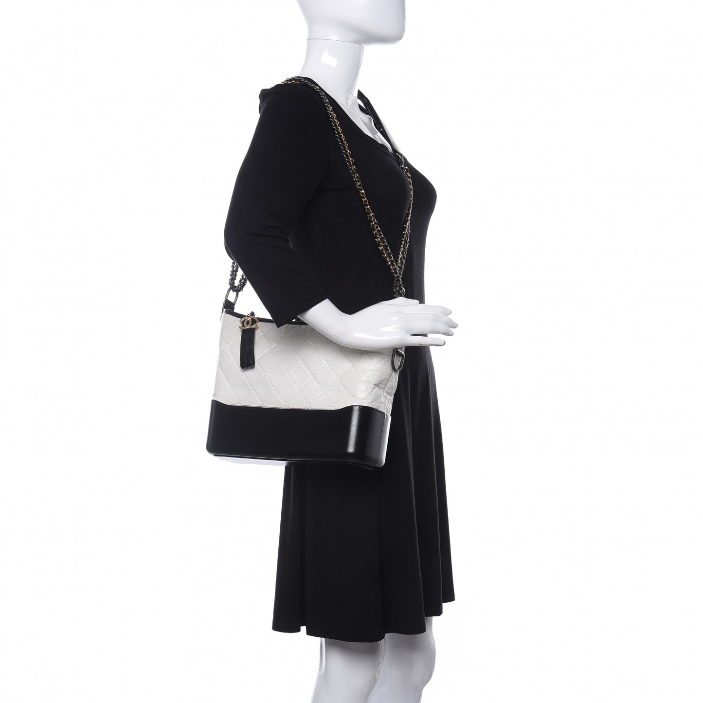 Aged Calfskin Quilted Medium Gabrielle Hobo Black White