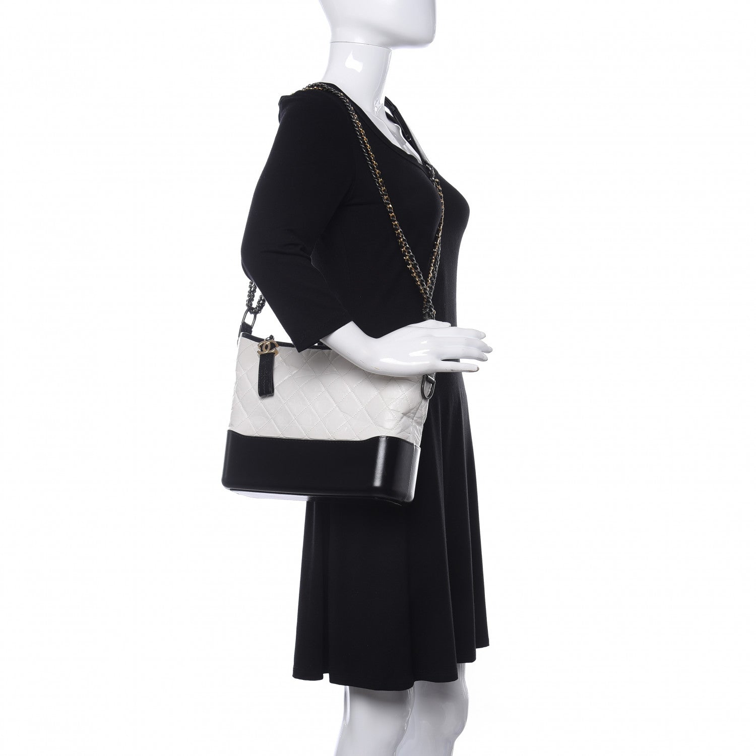 Chanel Aged Calfskin Quilted Medium Gabrielle Hobo Black White 2 of 11
