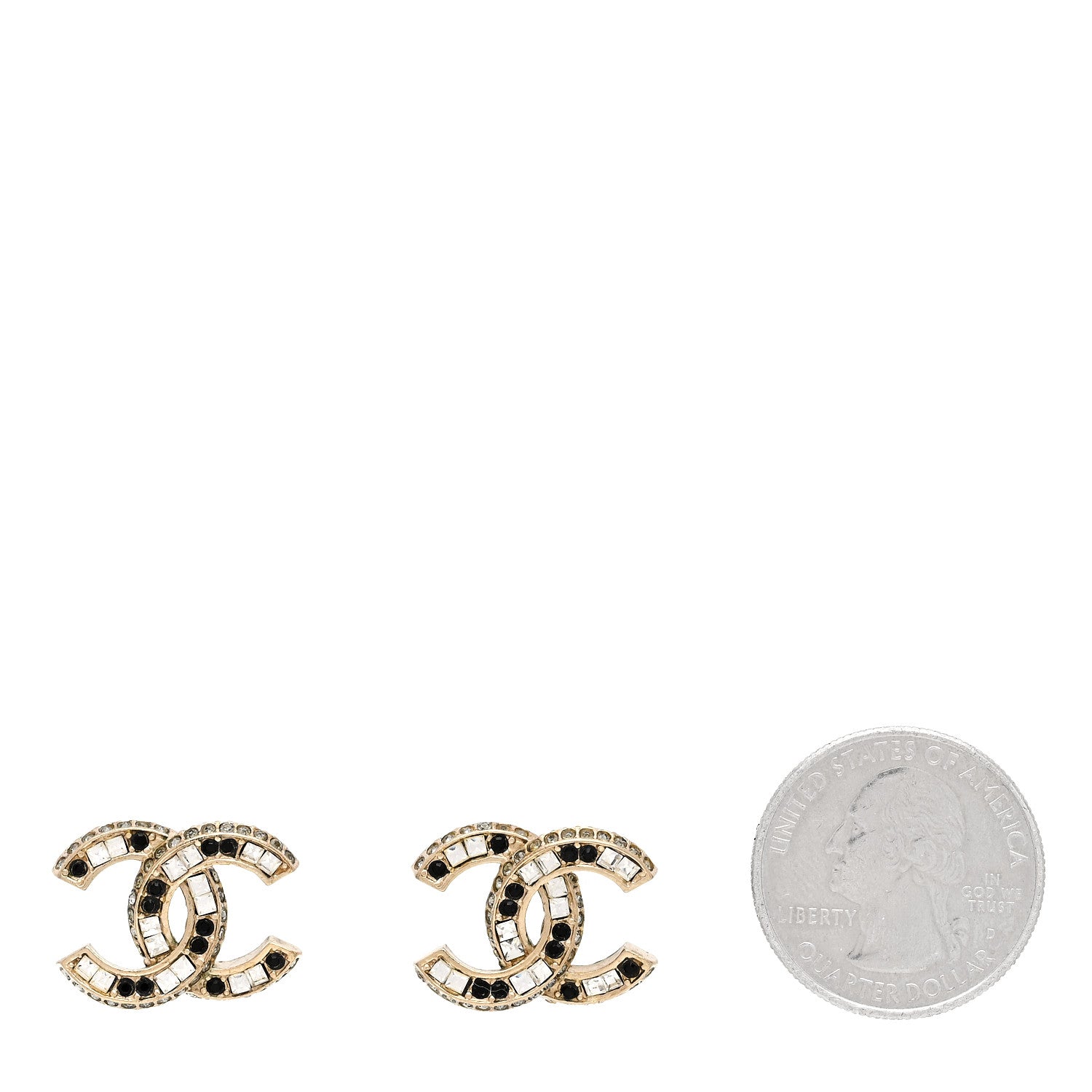Chanel Baguette Crystal CC Earrings Gold Black 2 of 5