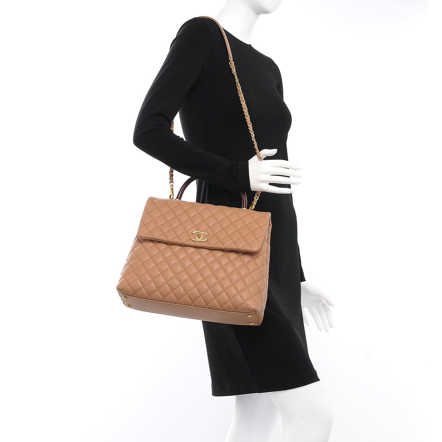 Caviar Lizard Quilted Large Coco Handle Flap Beige