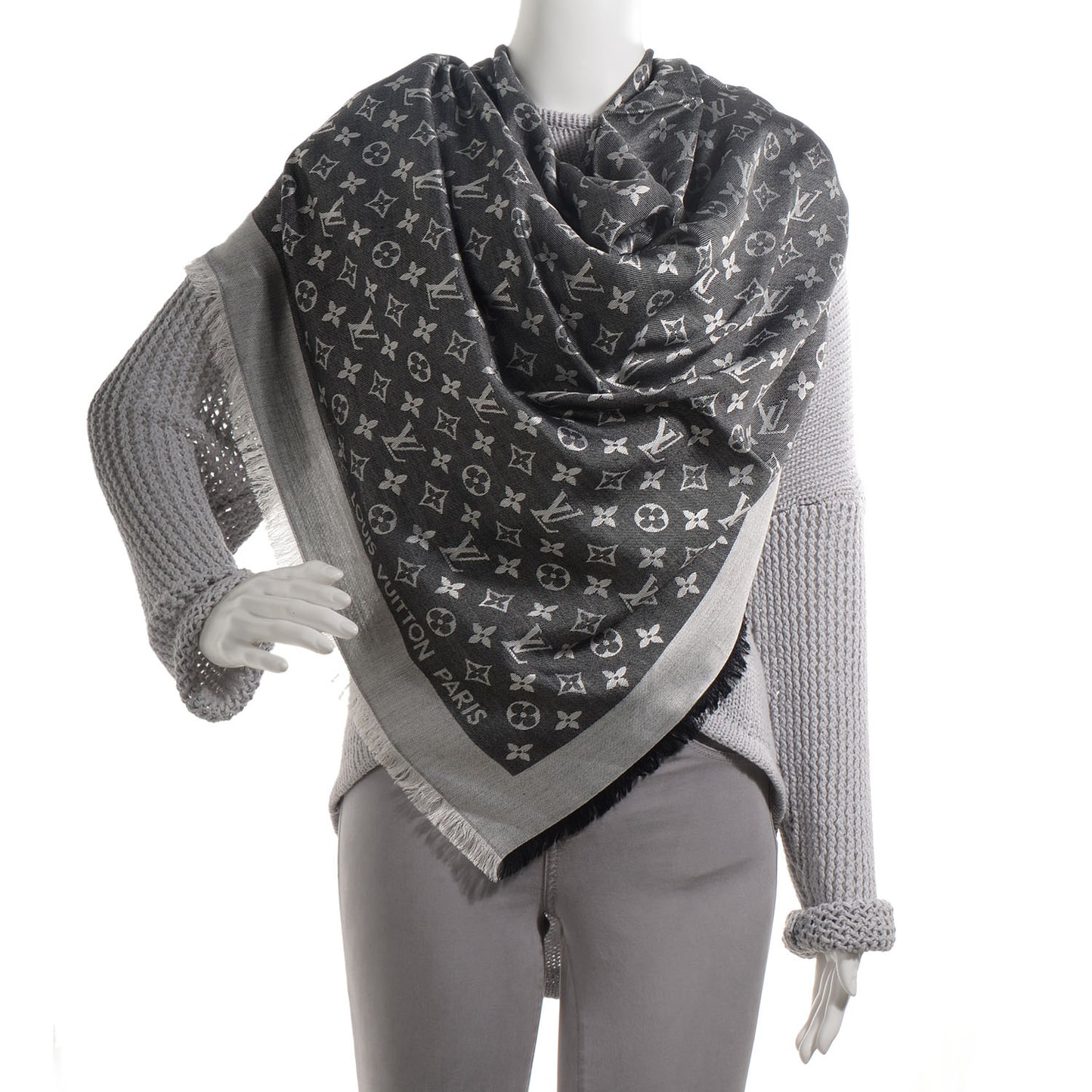 Silk Wool Monogram Denim Shawl Black
