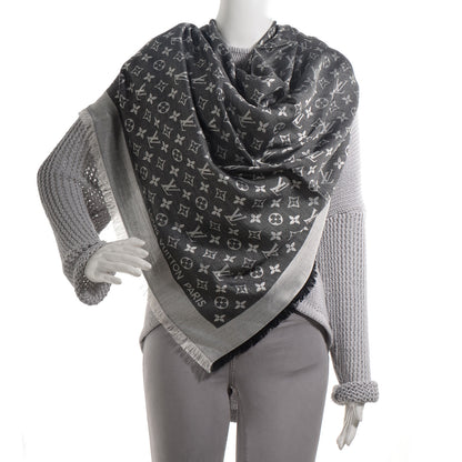 Louis Vuitton Silk Wool Monogram Denim Shawl Black 2 of 5