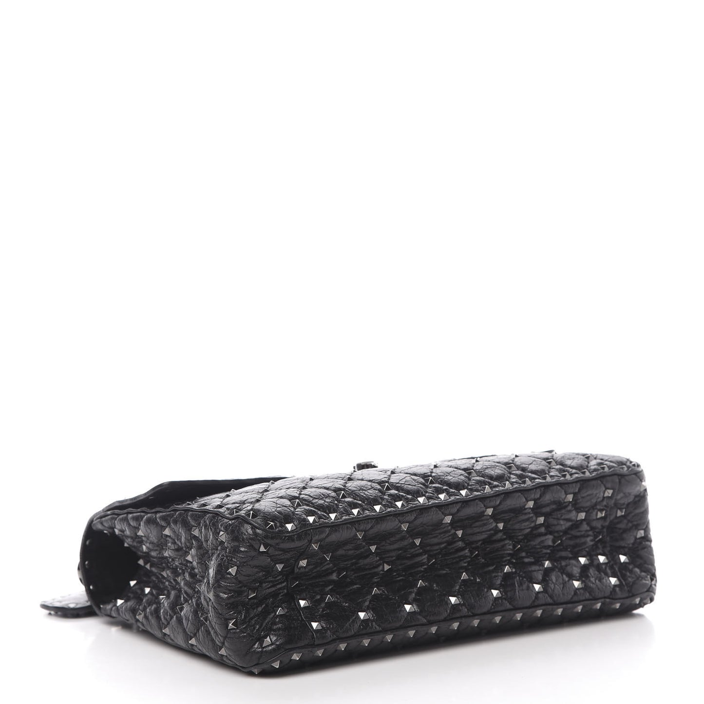 Craquele Nappa Large Rockstud Spike Shoulder Bag Black