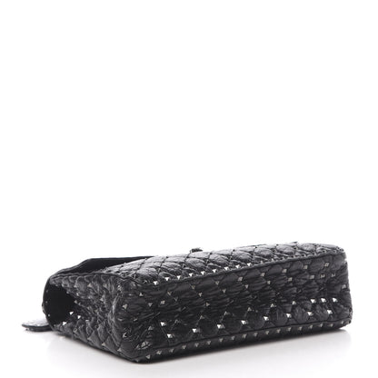 Valentino Garavani Craquele Nappa Large Rockstud Spike Shoulder Bag Black 4 of 11