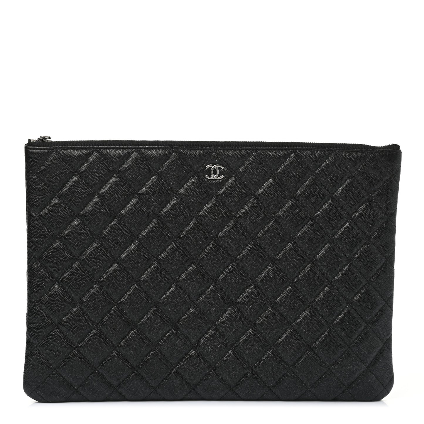 Iridescent Caviar Quilted Large Cosmetic Case Black