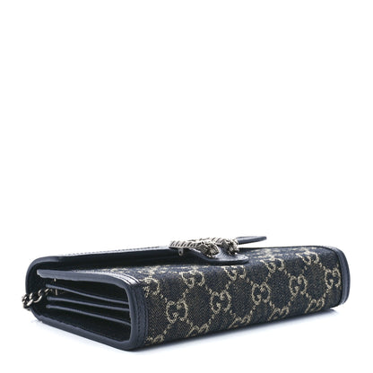 Gucci Jacquard Black Denim GG Monogram Mini Dionysus Chain Wallet Black Ivory 4 of 11